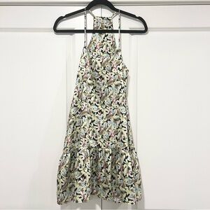 Maisie Women's Spaghetti Strap Mini Dress in Floral w Ruffle Peblum Hem. Size XS